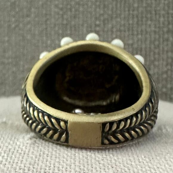 Heidi Daus Champagne Crystals Cream Cabachons Gold Tone Statement Ring- 10 - Picture 6 of 7